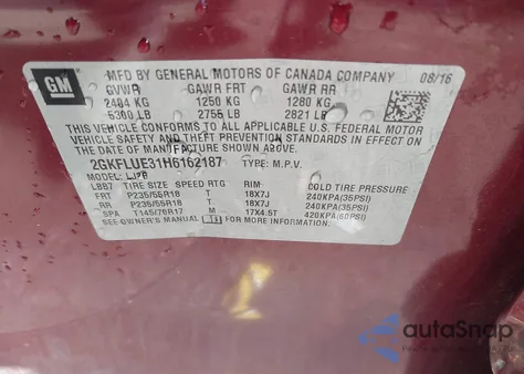 2017 GMC Terrain Slt z USA, uszkodzony, nr VIN 2GKFLUE31H6162187